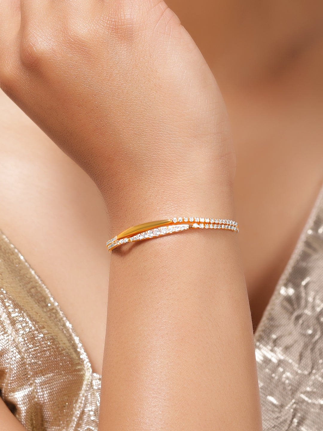 American Diamond Zirconia Gold Chain Bracelet フリーサイズ