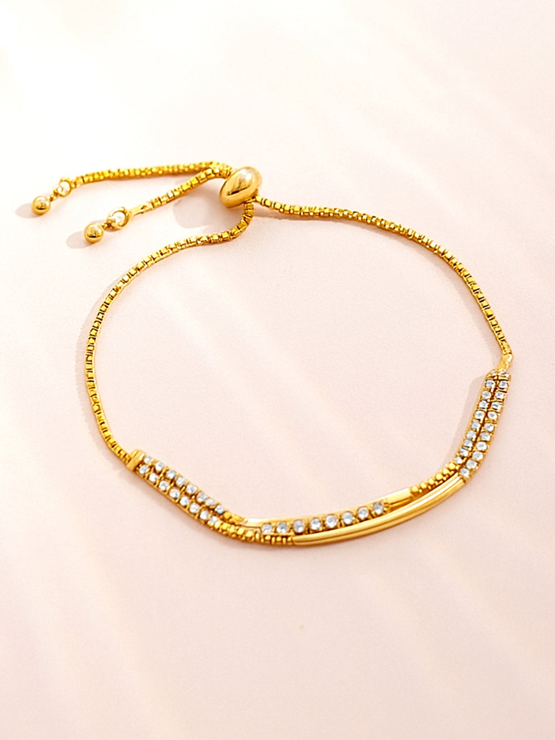 American Diamond Zirconia Gold Chain Bracelet フリーサイズ