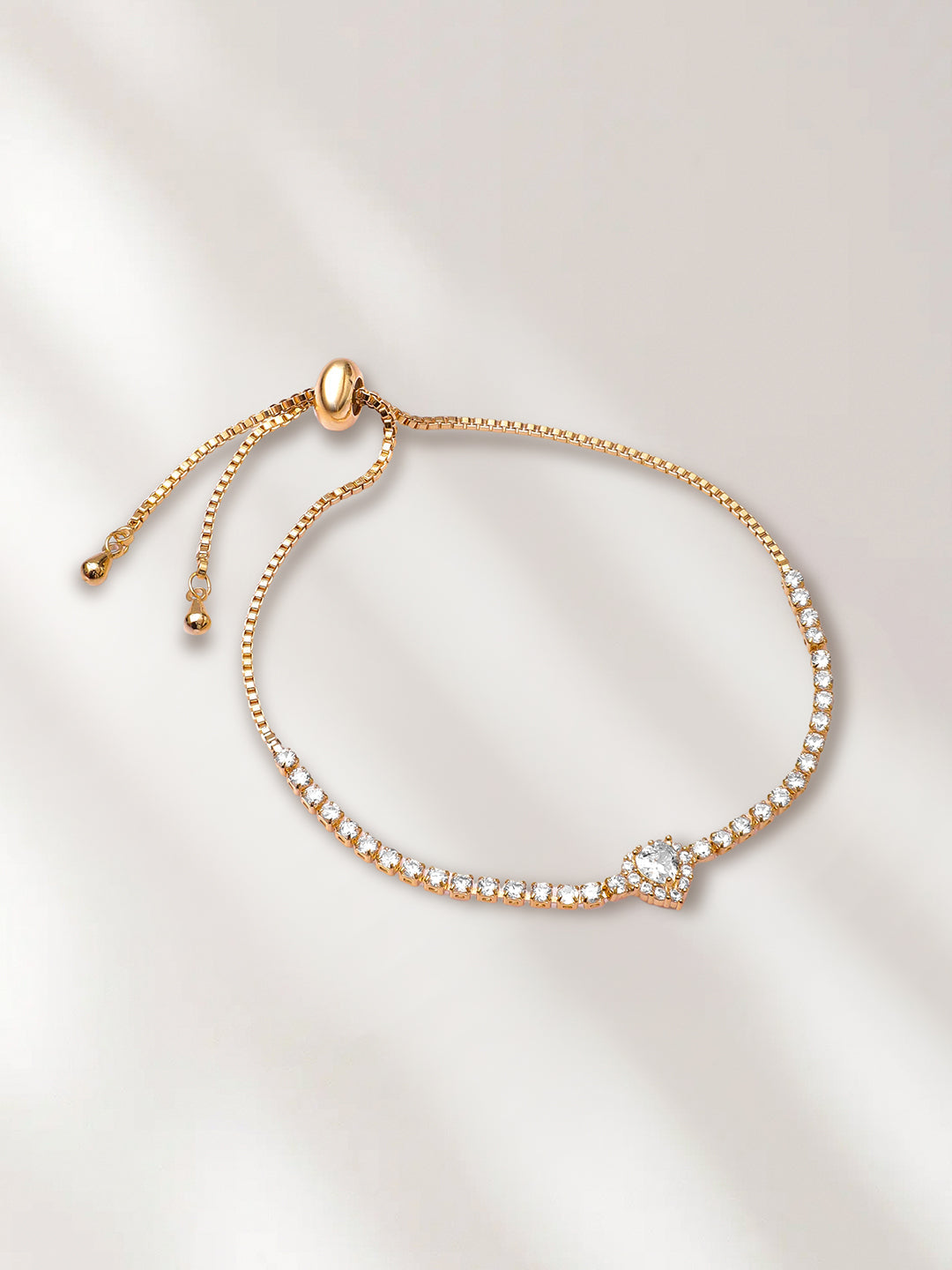 【Rubans】 Adjustable Gold Plated Heart American Diamond Zirconia Bracelet｜アジャスタブル ゴールドメッキ ハート アメリカンダイヤモンド ブレスレット