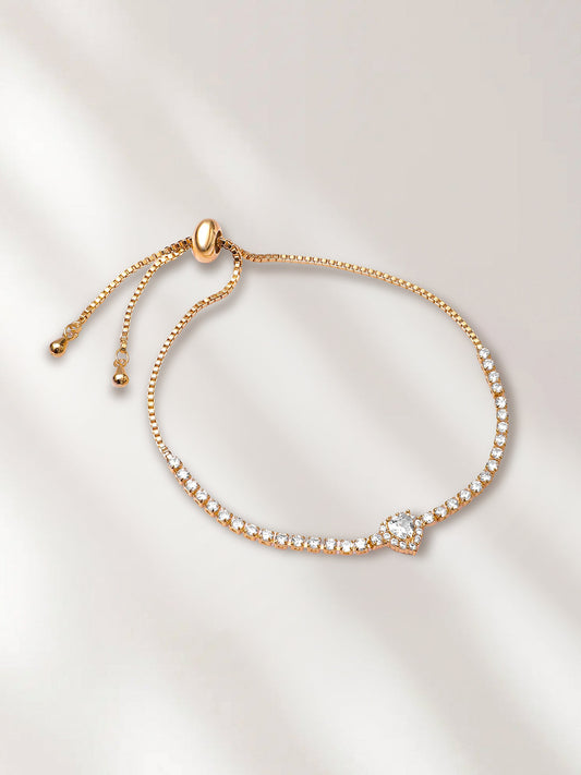 【Rubans】 Adjustable Gold Plated Heart American Diamond Zirconia Bracelet｜アジャスタブル ゴールドメッキ ハート アメリカンダイヤモンド ブレスレット