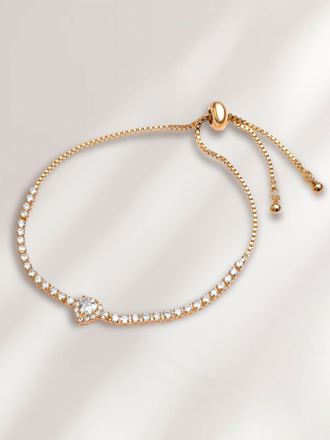 【Rubans】 Adjustable Gold Plated Heart American Diamond Zirconia Bracelet｜アジャスタブル ゴールドメッキ ハート アメリカンダイヤモンド ブレスレット