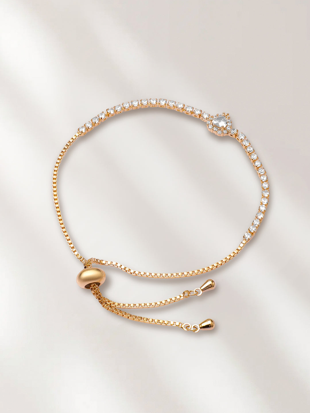 【Rubans】 Adjustable Gold Plated Heart American Diamond Zirconia Bracelet｜アジャスタブル ゴールドメッキ ハート アメリカンダイヤモンド ブレスレット