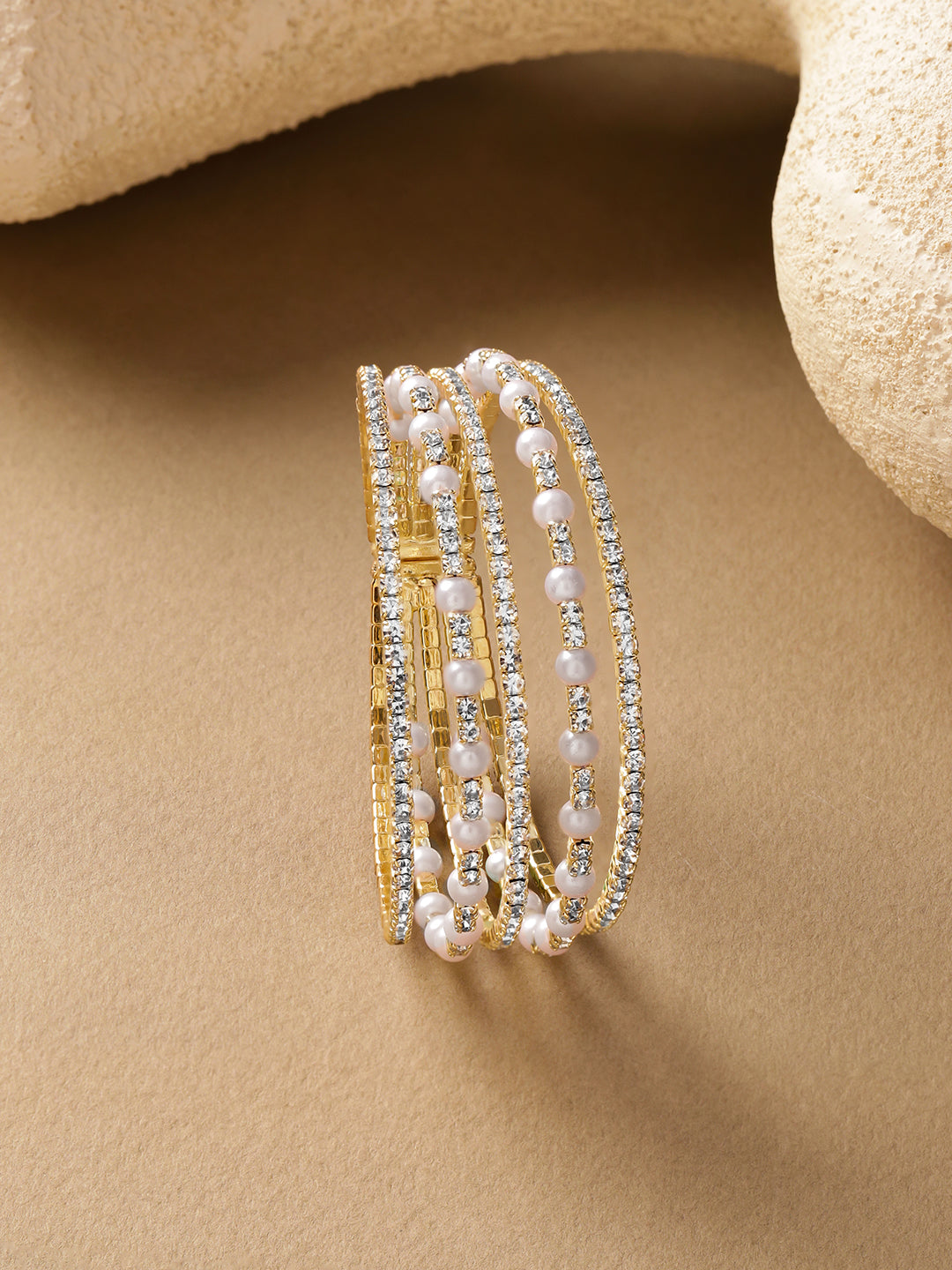 【Rubans】 Cubic Zirconia Handcrafted Gold-Plated Multistrand Bracelet｜ゴールドメッキ キュービックジルコニア＆パール マルチストランド ブレスレット