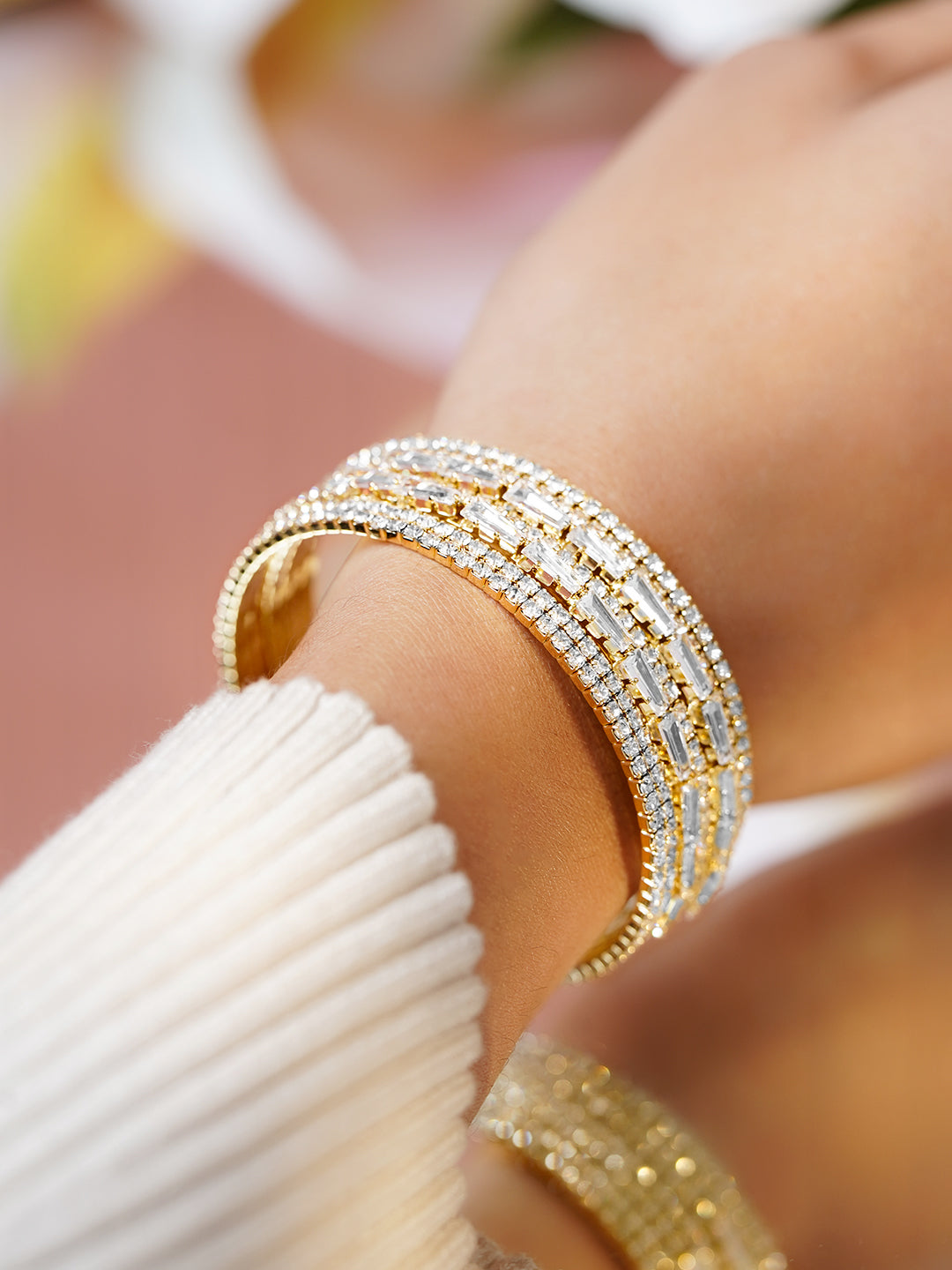 【Rubans】 Gold Plated 6 Layer American Diamond Zirconia Studded Bracelet｜ゴールドメッキ 6連 アメリカンダイヤモンド ジルコニア ブレスレット