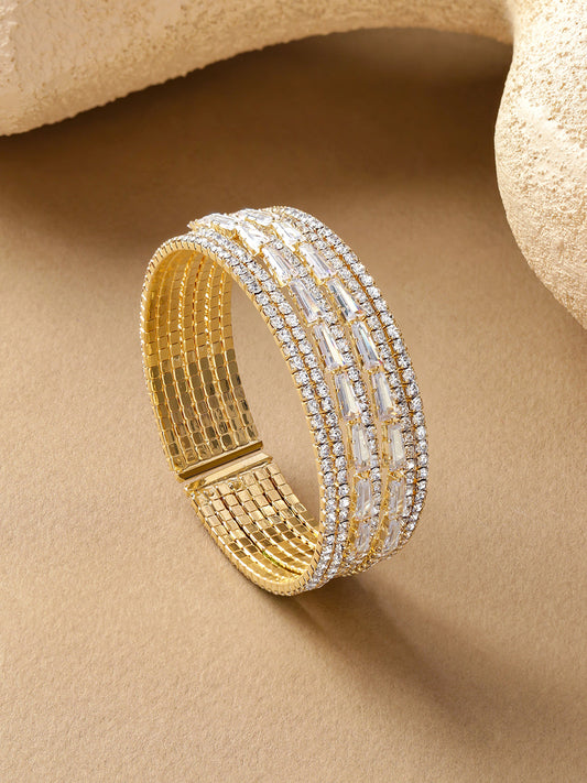 【Rubans】 Gold Plated 6 Layer American Diamond Zirconia Studded Bracelet｜ゴールドメッキ 6連 アメリカンダイヤモンド ジルコニア ブレスレット