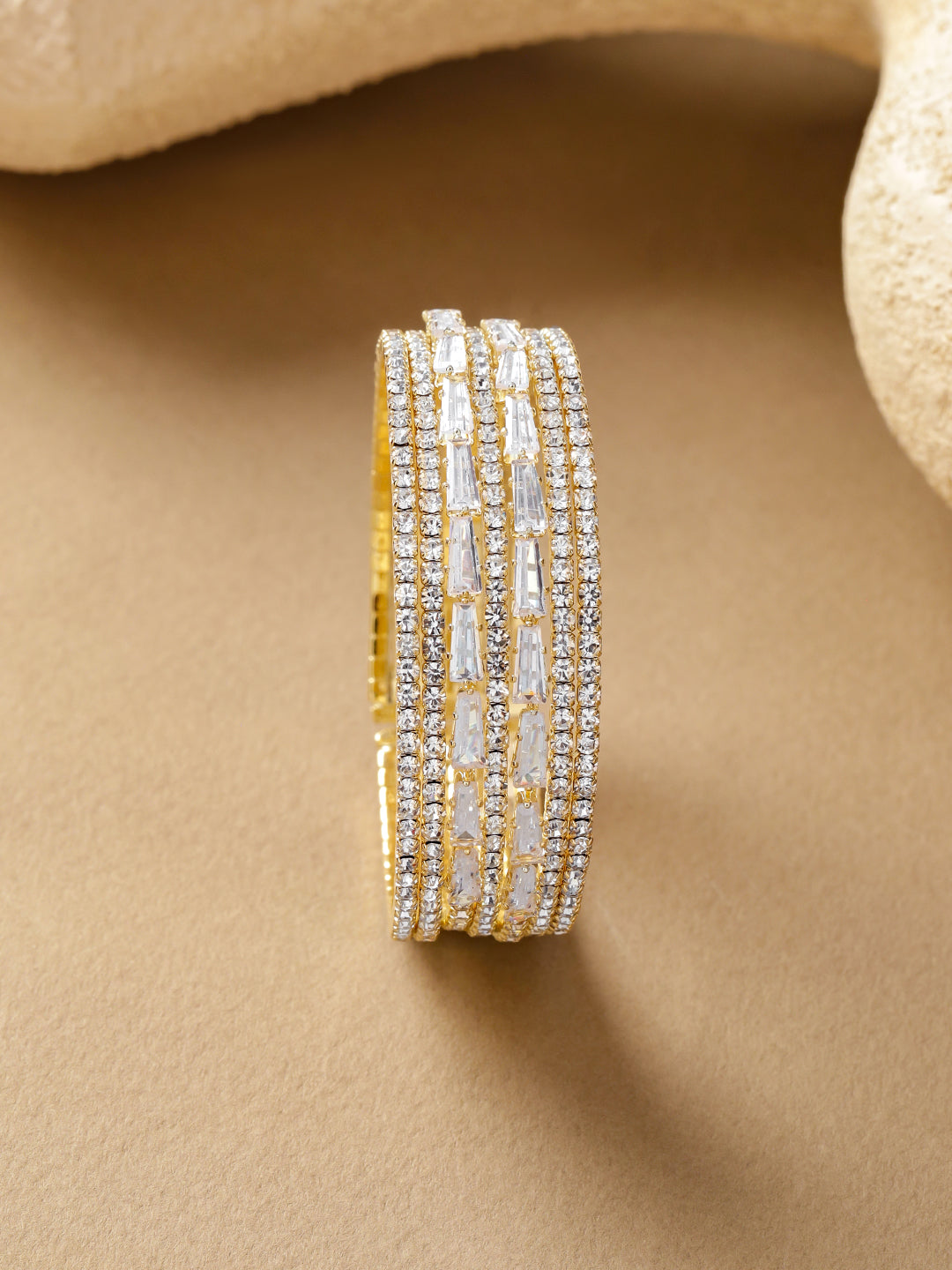 【Rubans】 Gold Plated 6 Layer American Diamond Zirconia Studded Bracelet｜ゴールドメッキ 6連 アメリカンダイヤモンド ジルコニア ブレスレット