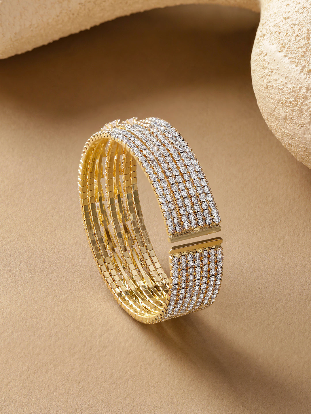 【Rubans】 Gold Plated 6 Layer American Diamond Zirconia Studded Bracelet｜ゴールドメッキ 6連 アメリカンダイヤモンド ジルコニア ブレスレット