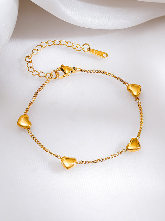 Demi Fine 18K Gold Plated Stainless steel Mini Heart Charm Chain Bracelet Length - 7.8 cm