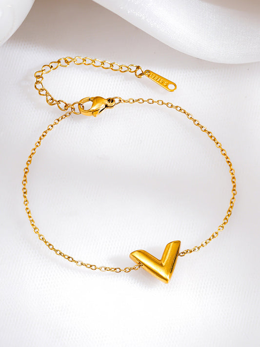 Demi Fine 18K Gold Plated Stainless steel Chevron V Shape Link Chain Bracelet Length - 8 cm