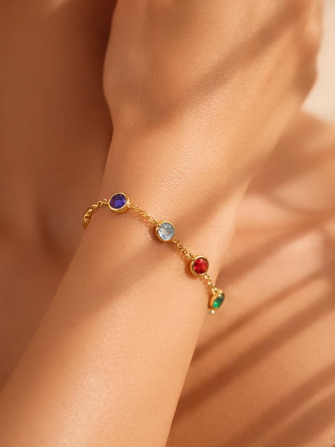 Demi Fine 18K Gold Plated Stainless steel Multicolor Zircon Chain Bracelet Length - 15 cm