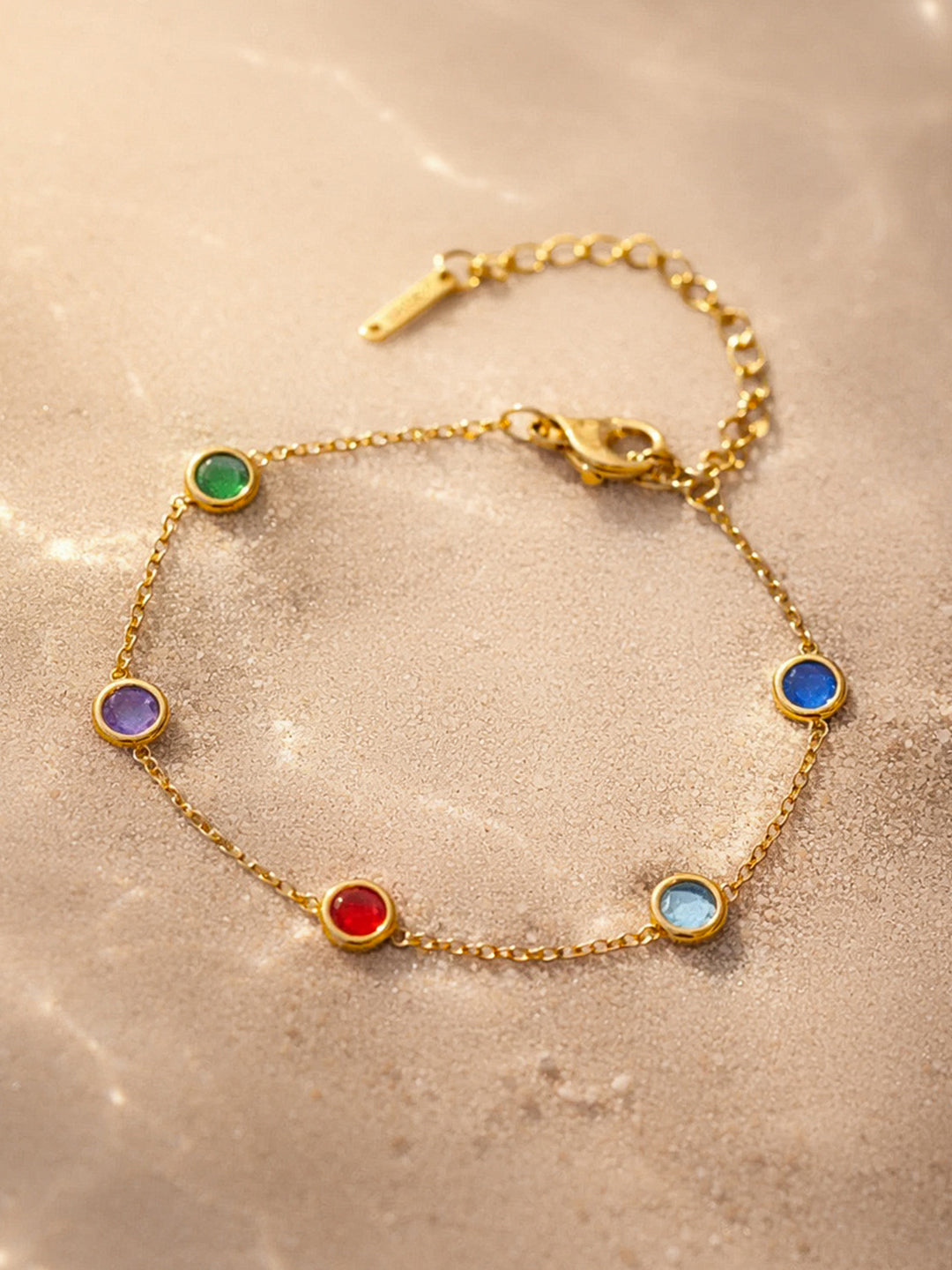 Demi Fine 18K Gold Plated Stainless steel Multicolor Zircon Chain Bracelet Length - 15 cm