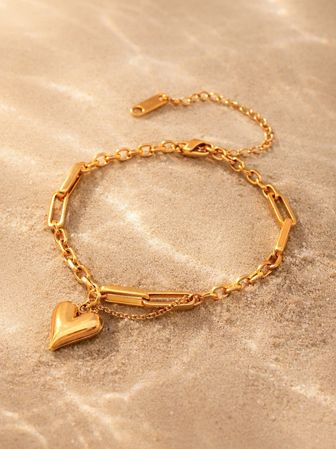 Demi Fine 18K Gold Plated Stainless steel Heart Charm Link Chain Bracelet Length - 16 cm