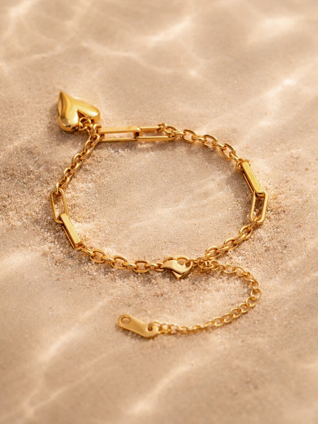 Demi Fine 18K Gold Plated Stainless steel Heart Charm Link Chain Bracelet Length - 16 cm