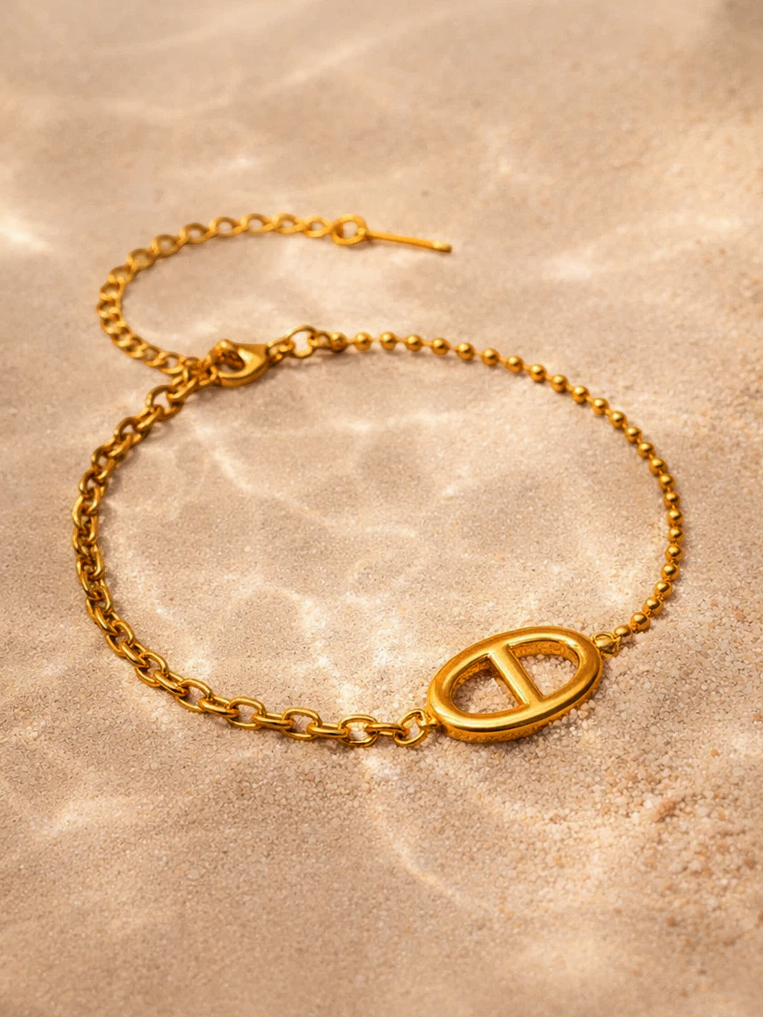 Demi Fine 18K Gold Plated Stainless steel Oval Loop Link Chain Bracelet Length - 17 cm