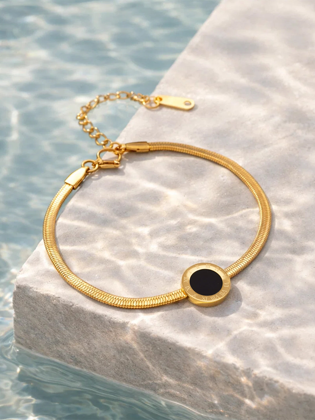Demi Fine 18K Gold Plated Stainless steel Black Enamel Detail Chain Bracelet Length - 17 cm