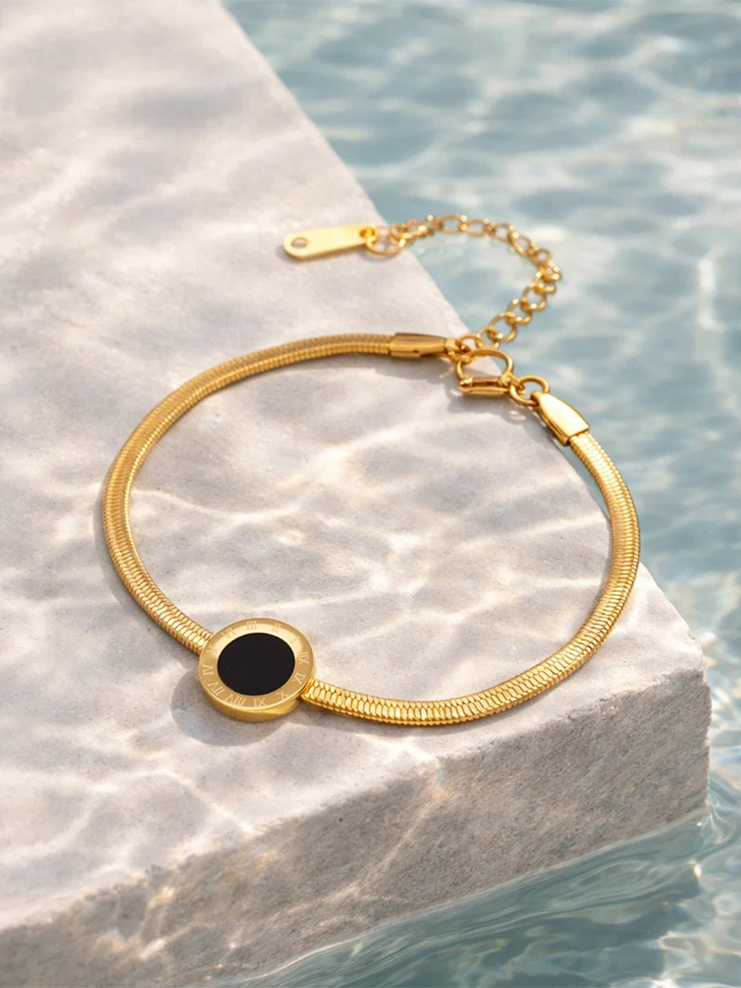 Demi Fine 18K Gold Plated Stainless steel Black Enamel Detail Chain Bracelet Length - 17 cm