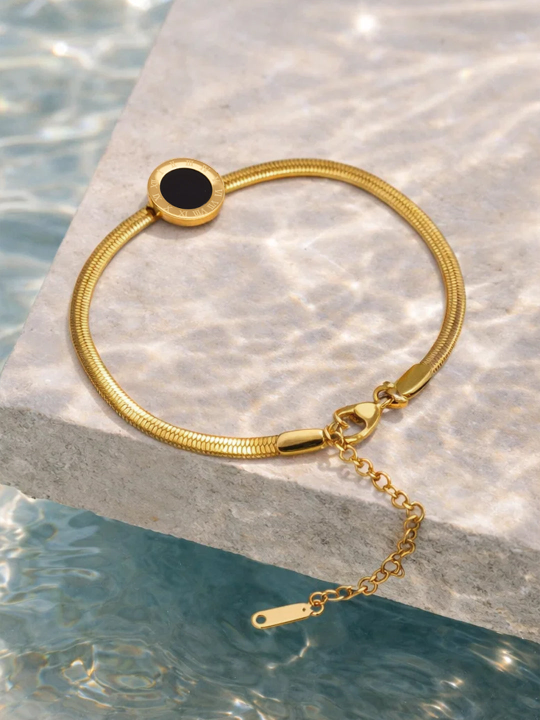 Demi Fine 18K Gold Plated Stainless steel Black Enamel Detail Chain Bracelet Length - 17 cm