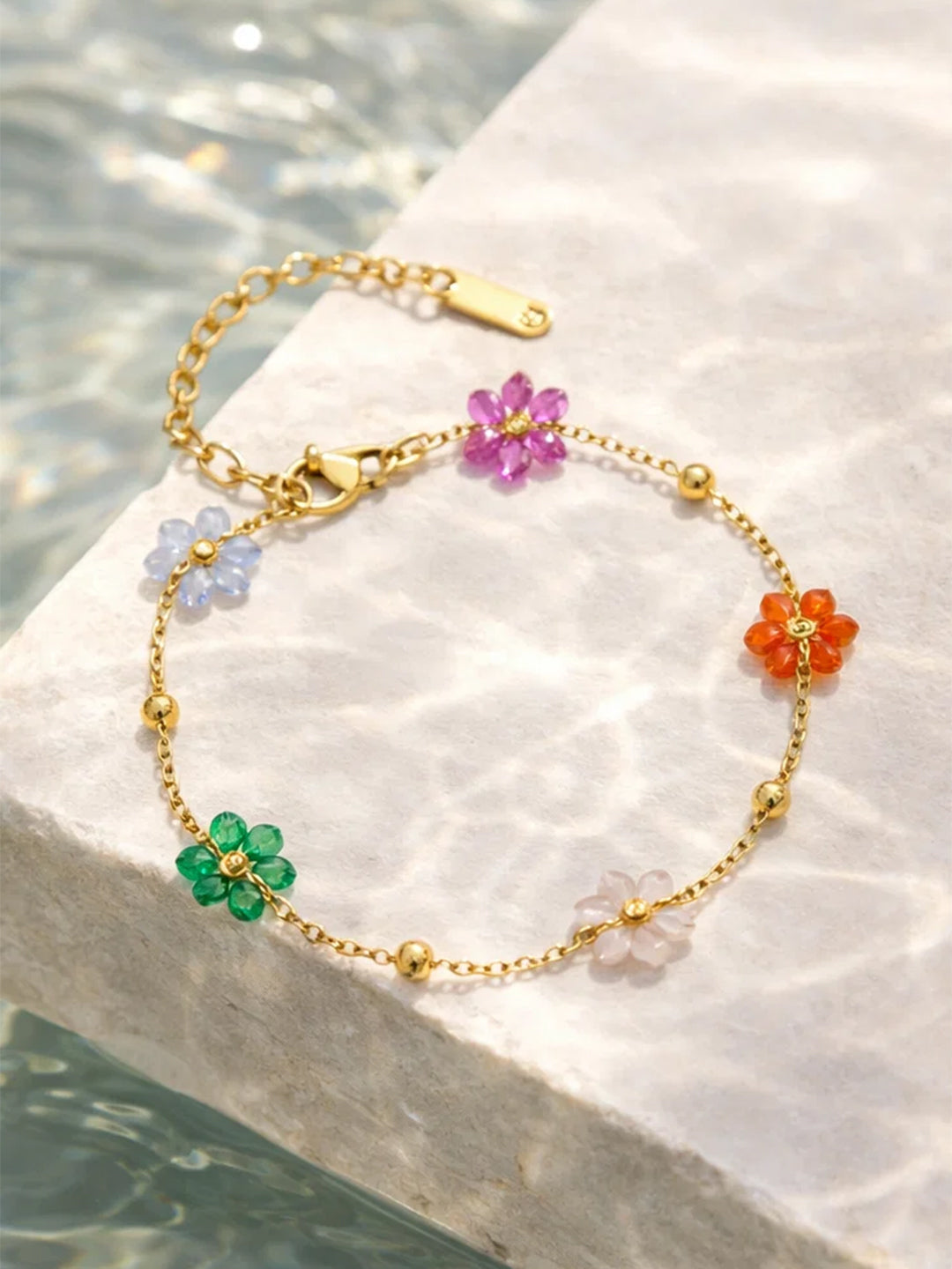 Demi Fine 18K Gold Plated Stainless steel Mini Floral Charm Chain Bracelet Length - 17 cm