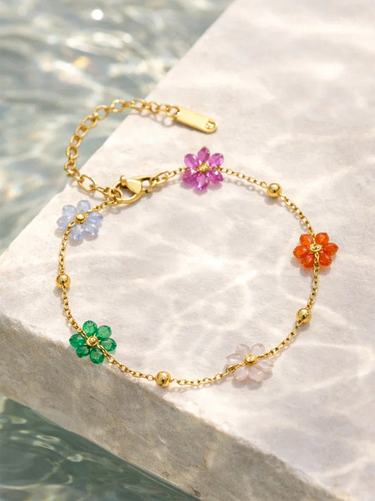 Demi Fine 18K Gold Plated Stainless steel Mini Floral Charm Chain Bracelet Length - 17 cm