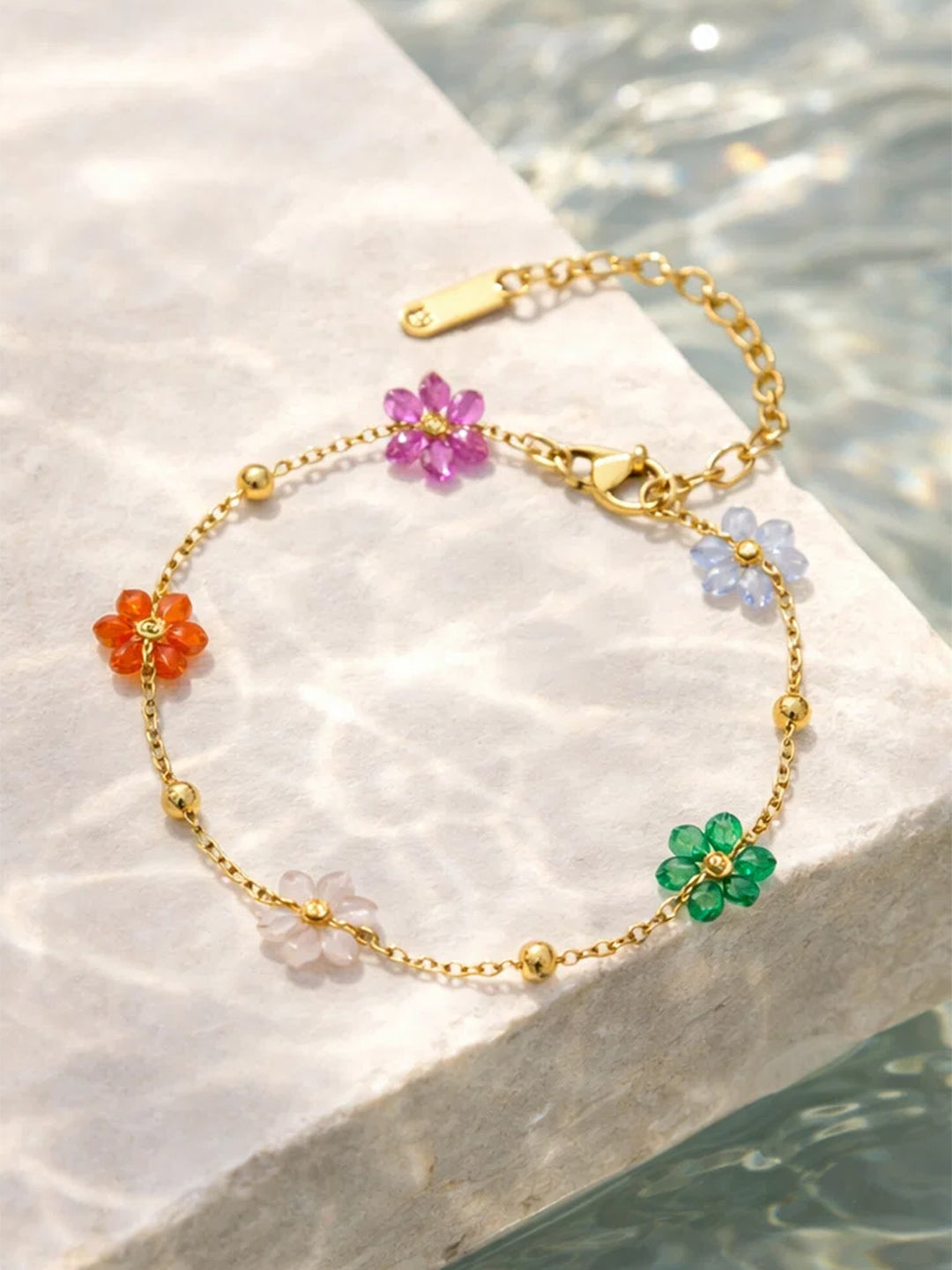 Demi Fine 18K Gold Plated Stainless steel Mini Floral Charm Chain Bracelet Length - 17 cm