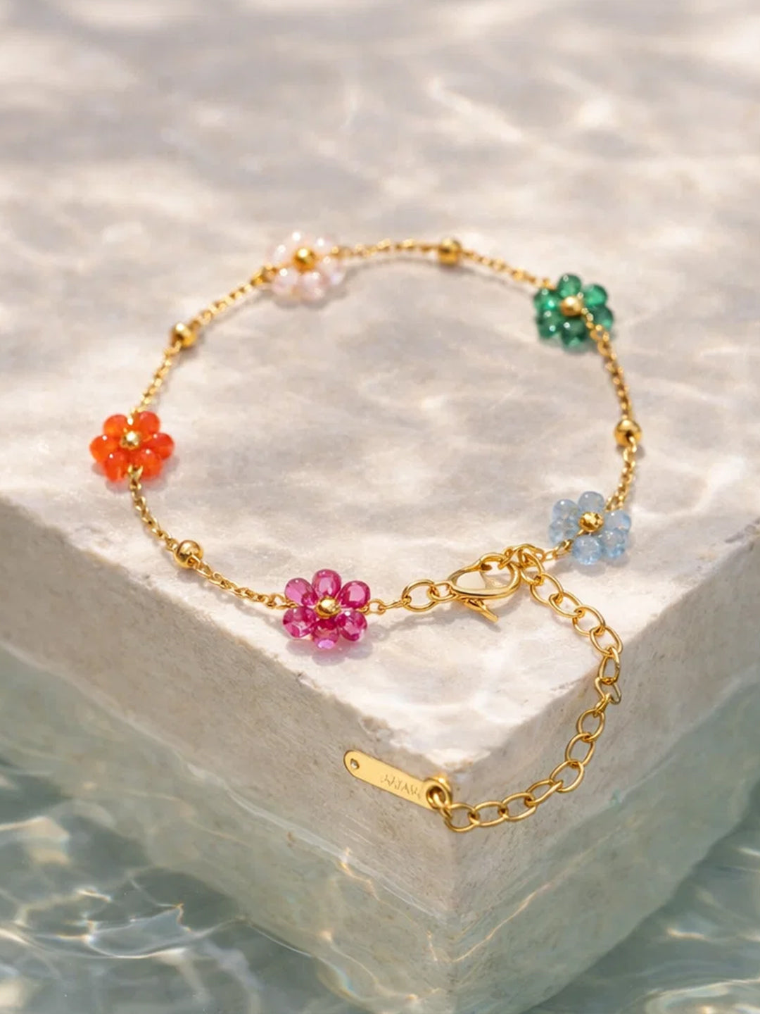 Demi Fine 18K Gold Plated Stainless steel Mini Floral Charm Chain Bracelet Length - 17 cm