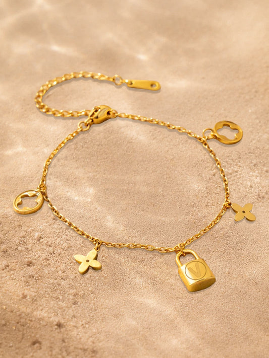 Demi Fine 18K Gold Plated Stainless steel Multi Charm Chain Bracelet Length - 16.5 cm