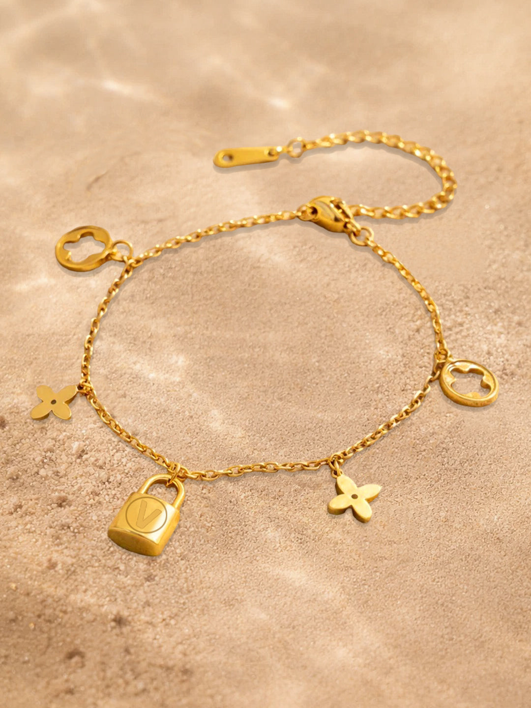 Demi Fine 18K Gold Plated Stainless steel Multi Charm Chain Bracelet Length - 16.5 cm