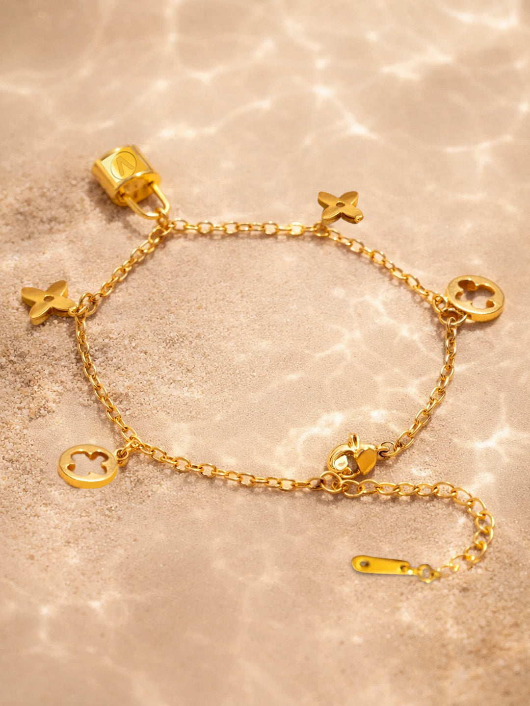 Demi Fine 18K Gold Plated Stainless steel Multi Charm Chain Bracelet Length - 16.5 cm