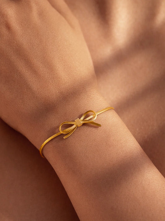 Demi Fine 18K Gold Plated Stainless steel Bow Knot Snake Chain Bracelet Length - 16.5 cm