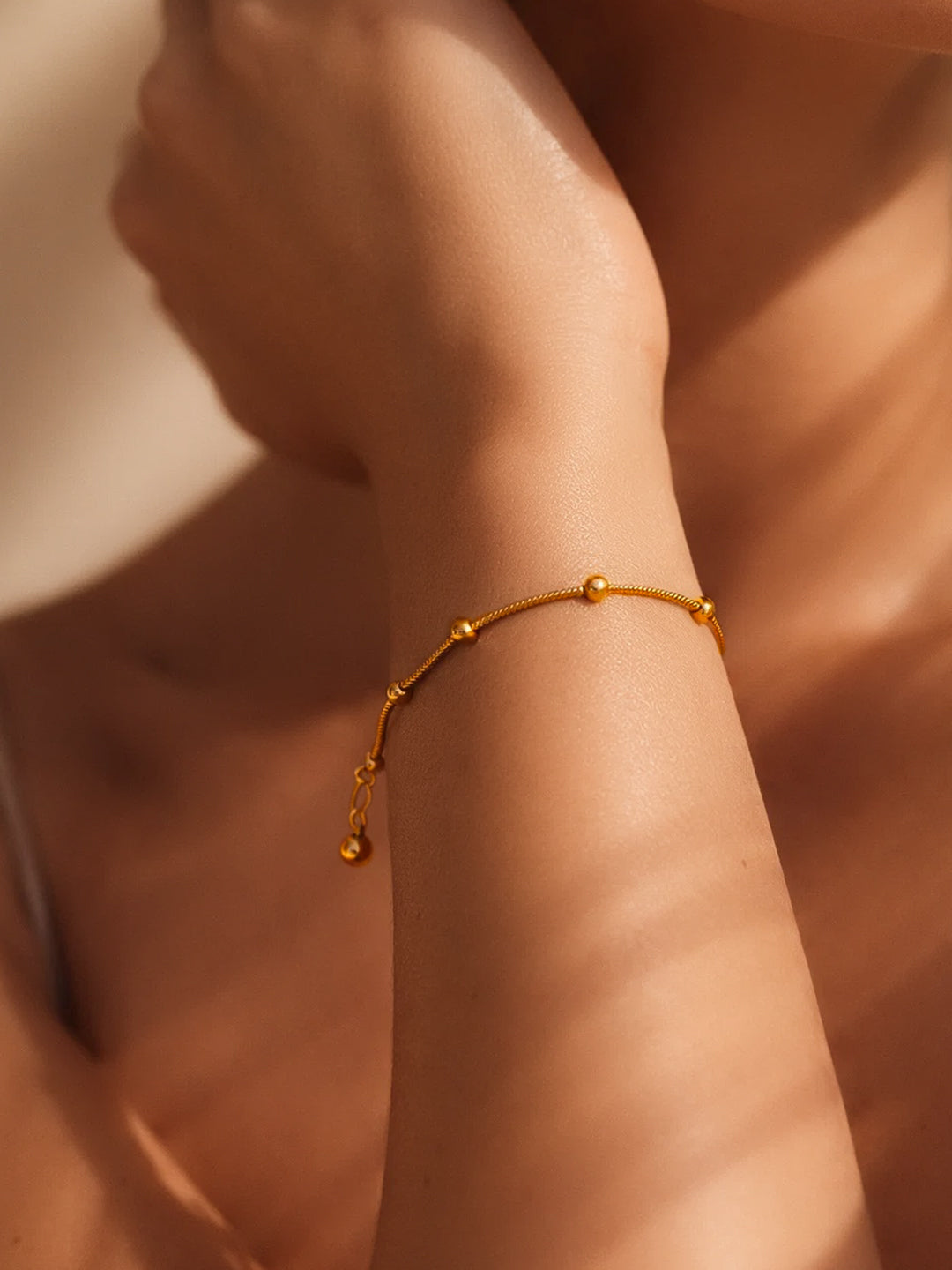 Demi Fine 18K Gold Plated Stainless steel Beaded Chain Bracelet Length - 16 cm