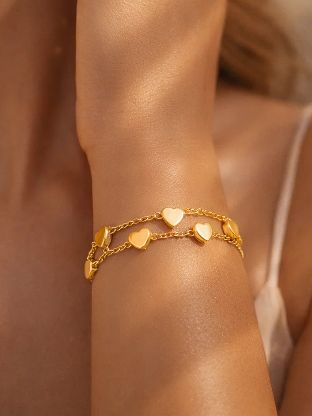 Demi Fine 18K Gold Plated Stainless steel Layered Heart Charm Chain Bracelet Length - 15 cm
