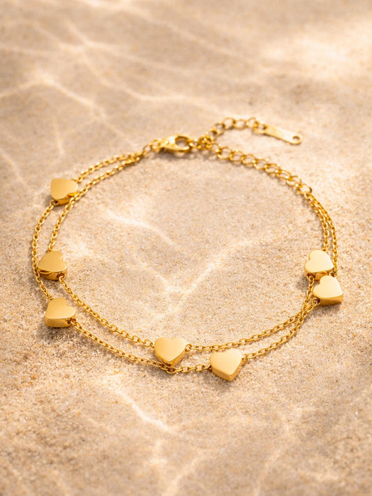 Demi Fine 18K Gold Plated Stainless steel Layered Heart Charm Chain Bracelet Length - 15 cm