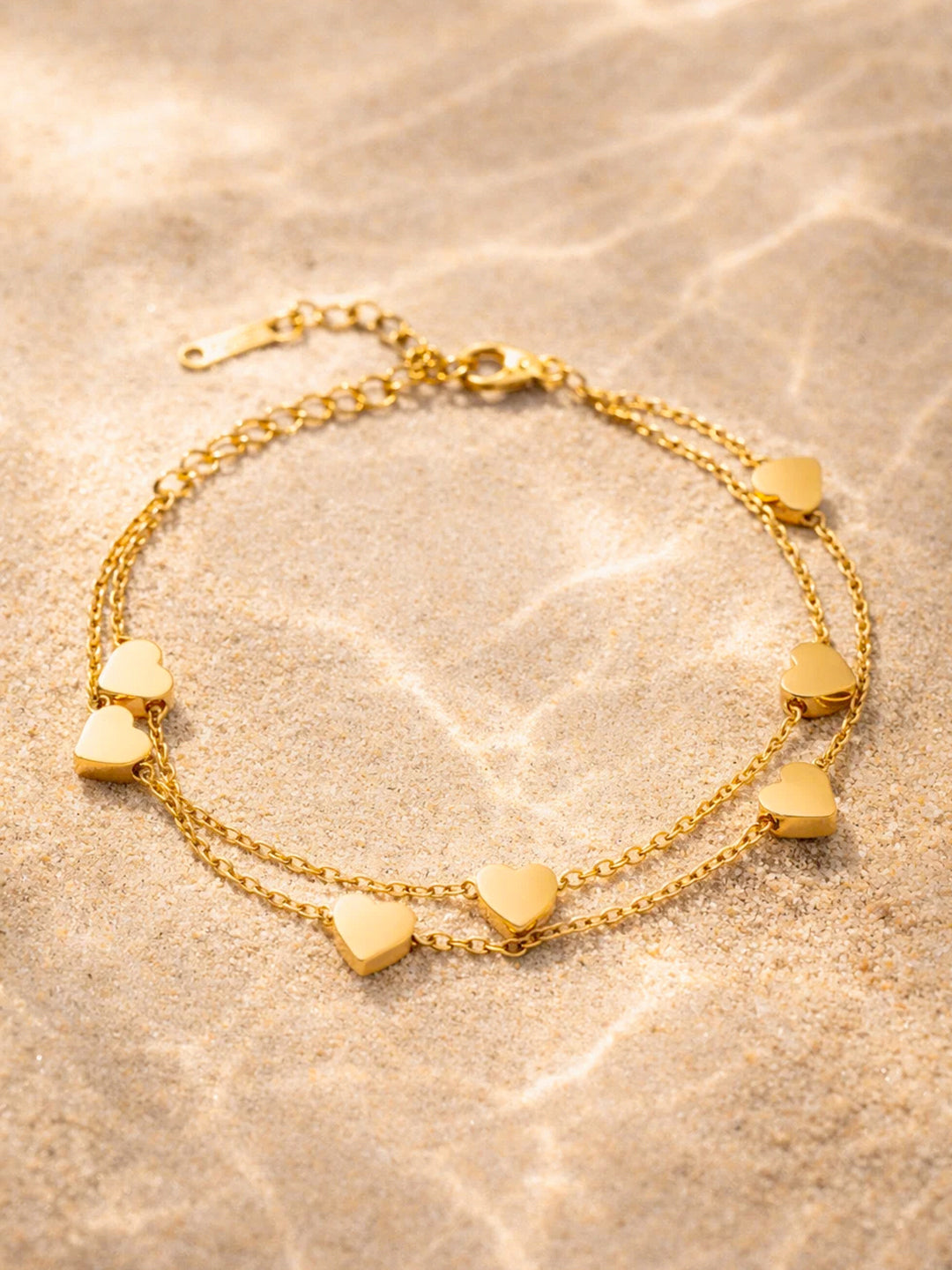 Demi Fine 18K Gold Plated Stainless steel Layered Heart Charm Chain Bracelet Length - 15 cm