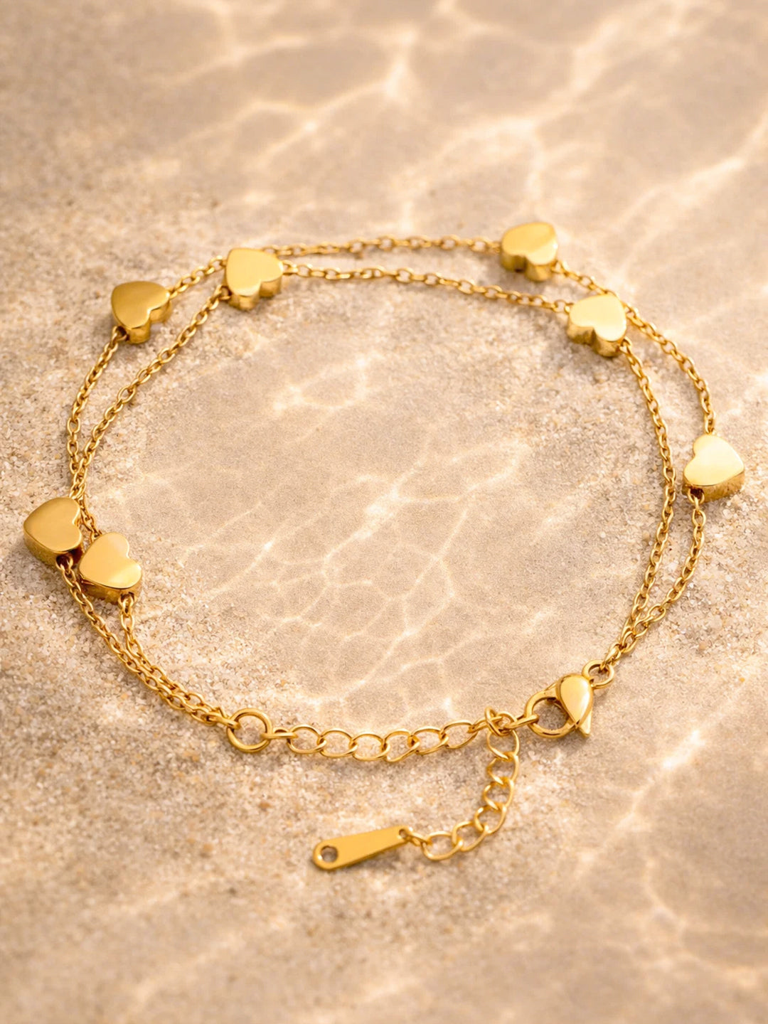 Demi Fine 18K Gold Plated Stainless steel Layered Heart Charm Chain Bracelet Length - 15 cm
