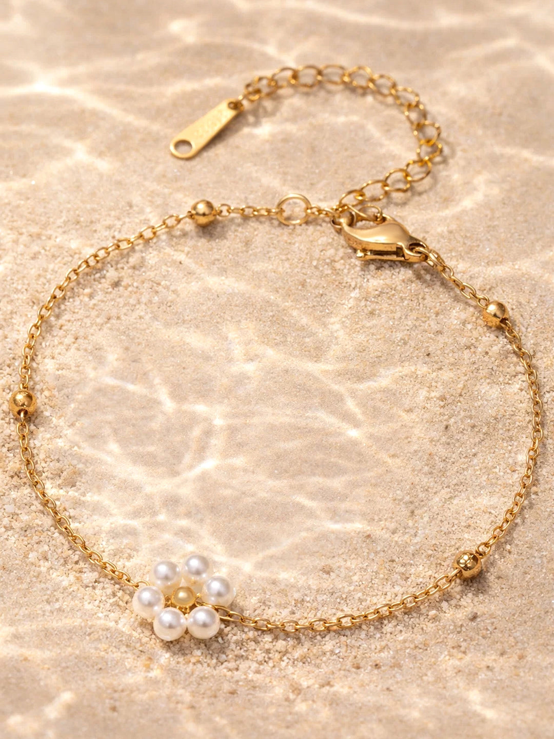 Demi Fine 18K Gold Plated Stainless steel Mini Pearl Floral Chain Bracelet Length - 16 cm