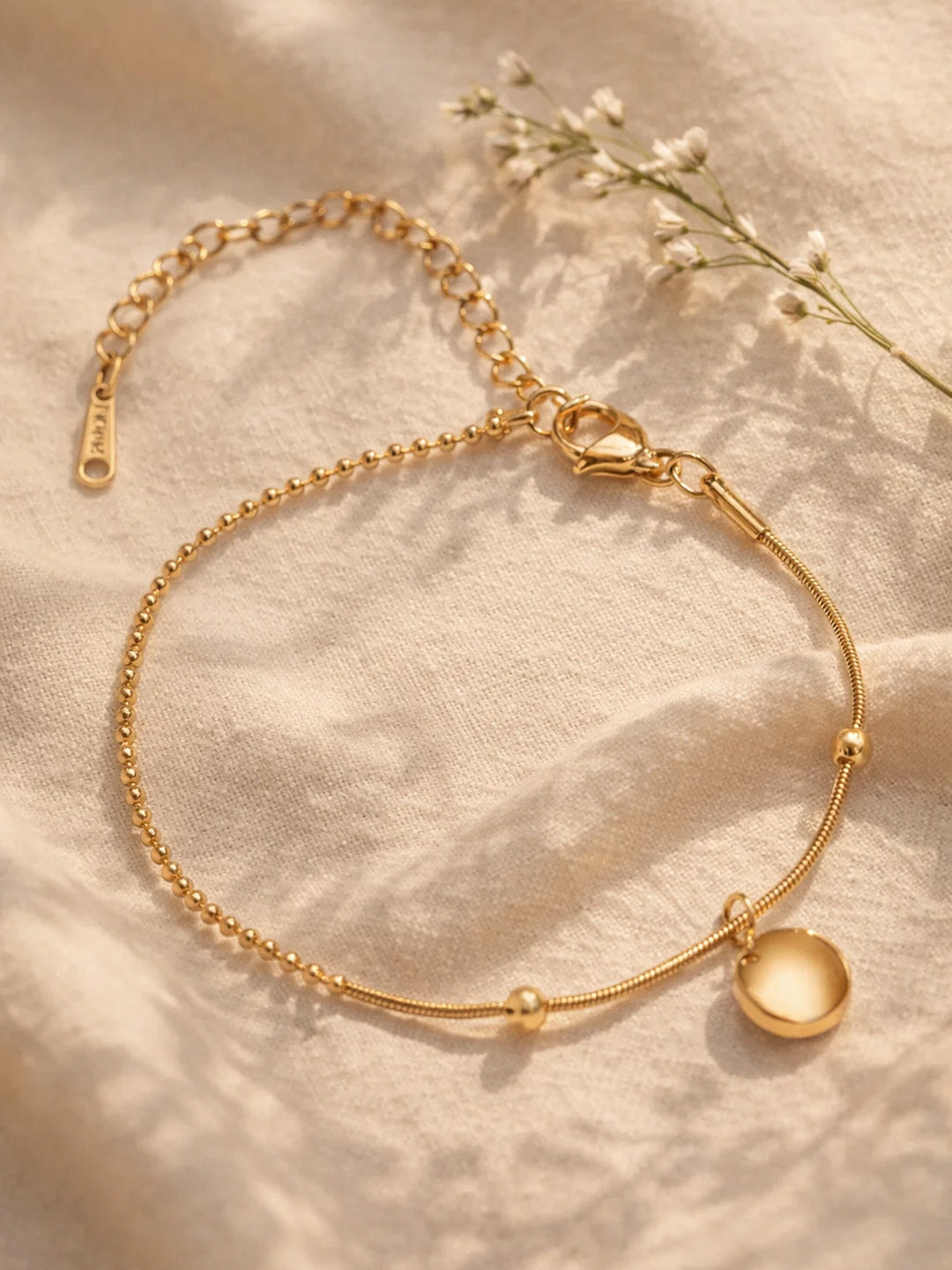 Demi Fine 18K Gold Plated Stainless steel Dual Chain Disc Charm Bracelet Length - 16.5 cm