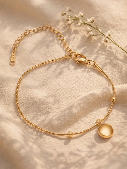Demi Fine 18K Gold Plated Stainless steel Dual Chain Disc Charm Bracelet Length - 16.5 cm