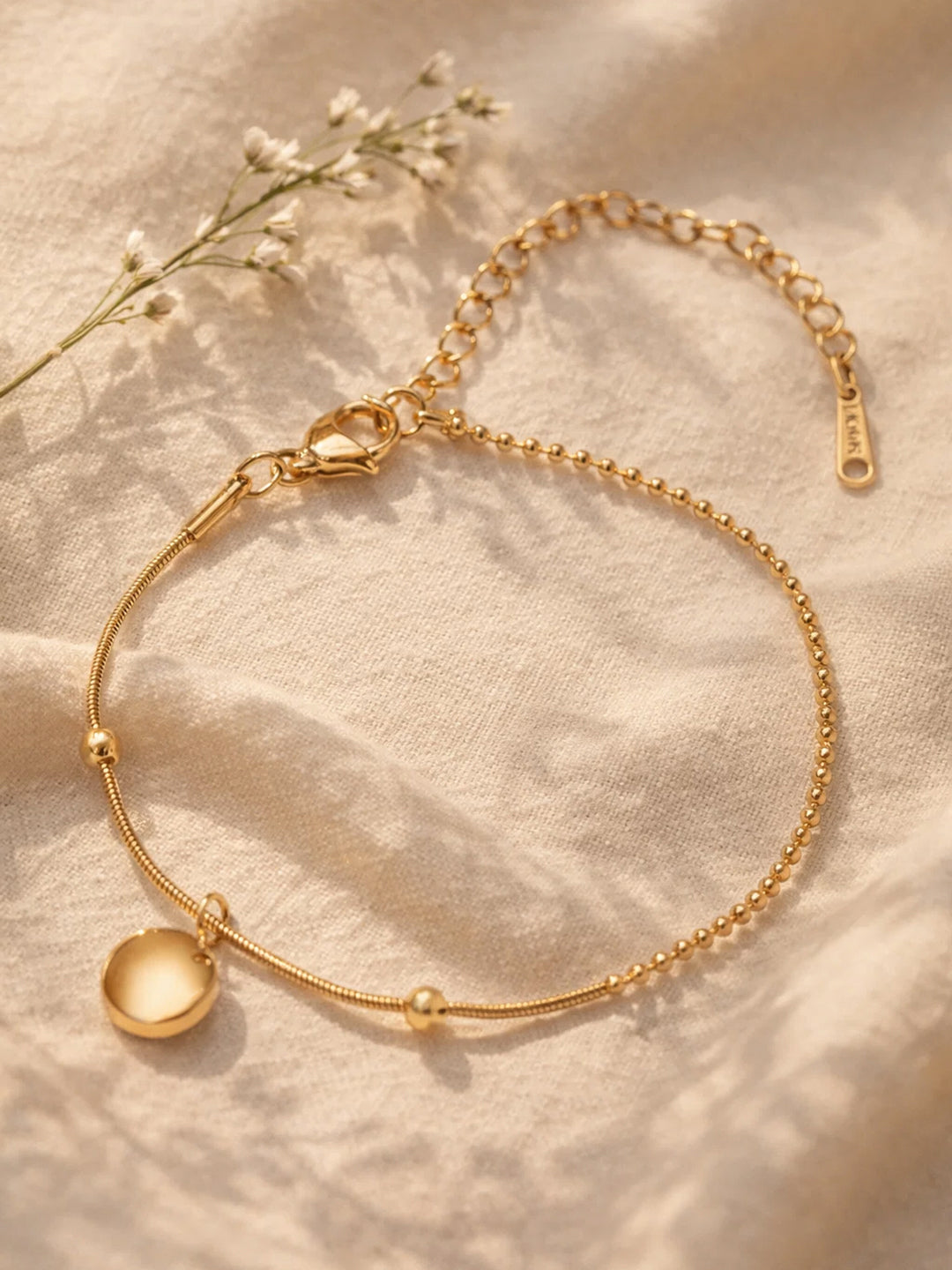 Demi Fine 18K Gold Plated Stainless steel Dual Chain Disc Charm Bracelet Length - 16.5 cm
