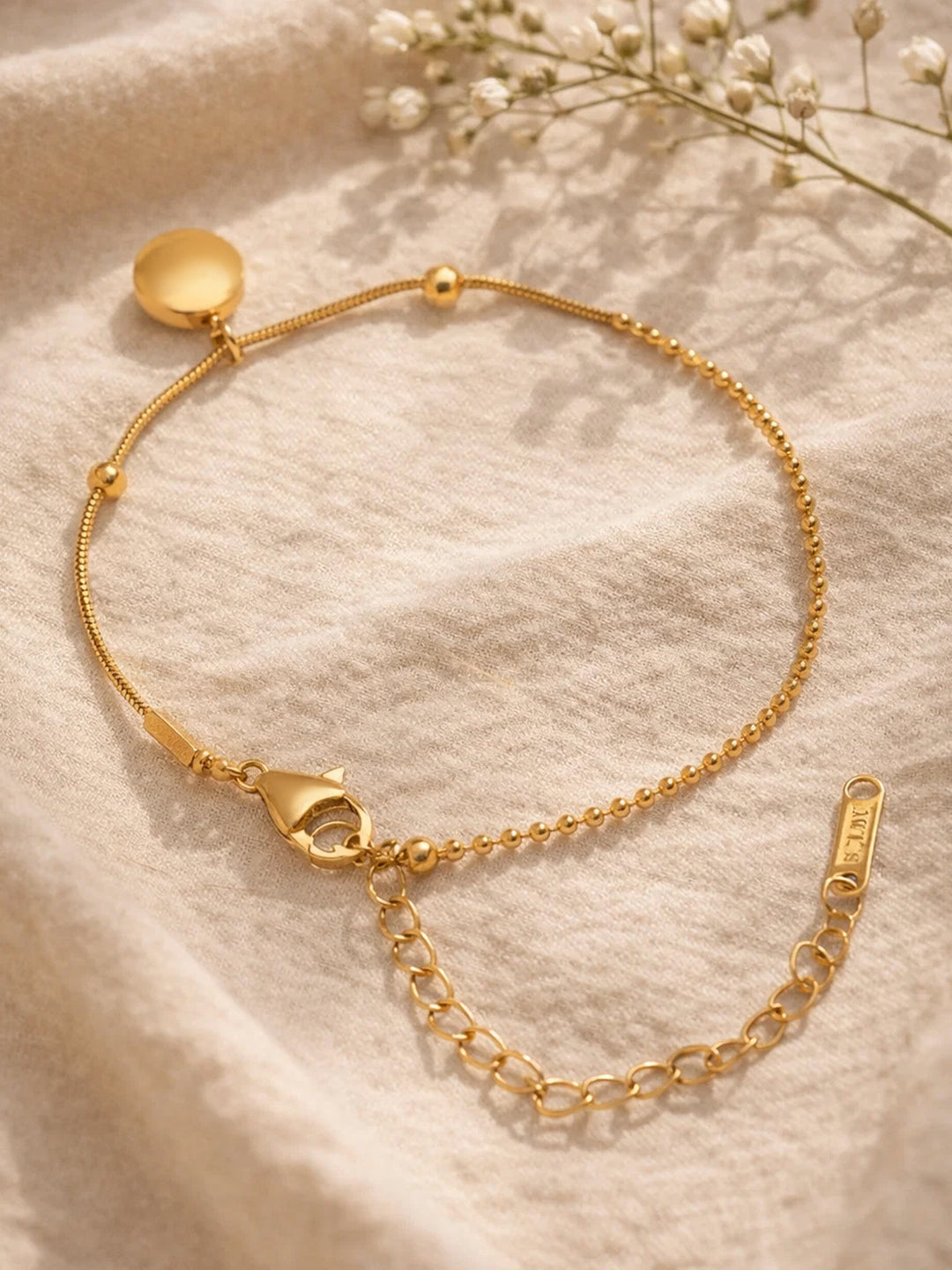 Demi Fine 18K Gold Plated Stainless steel Dual Chain Disc Charm Bracelet Length - 16.5 cm