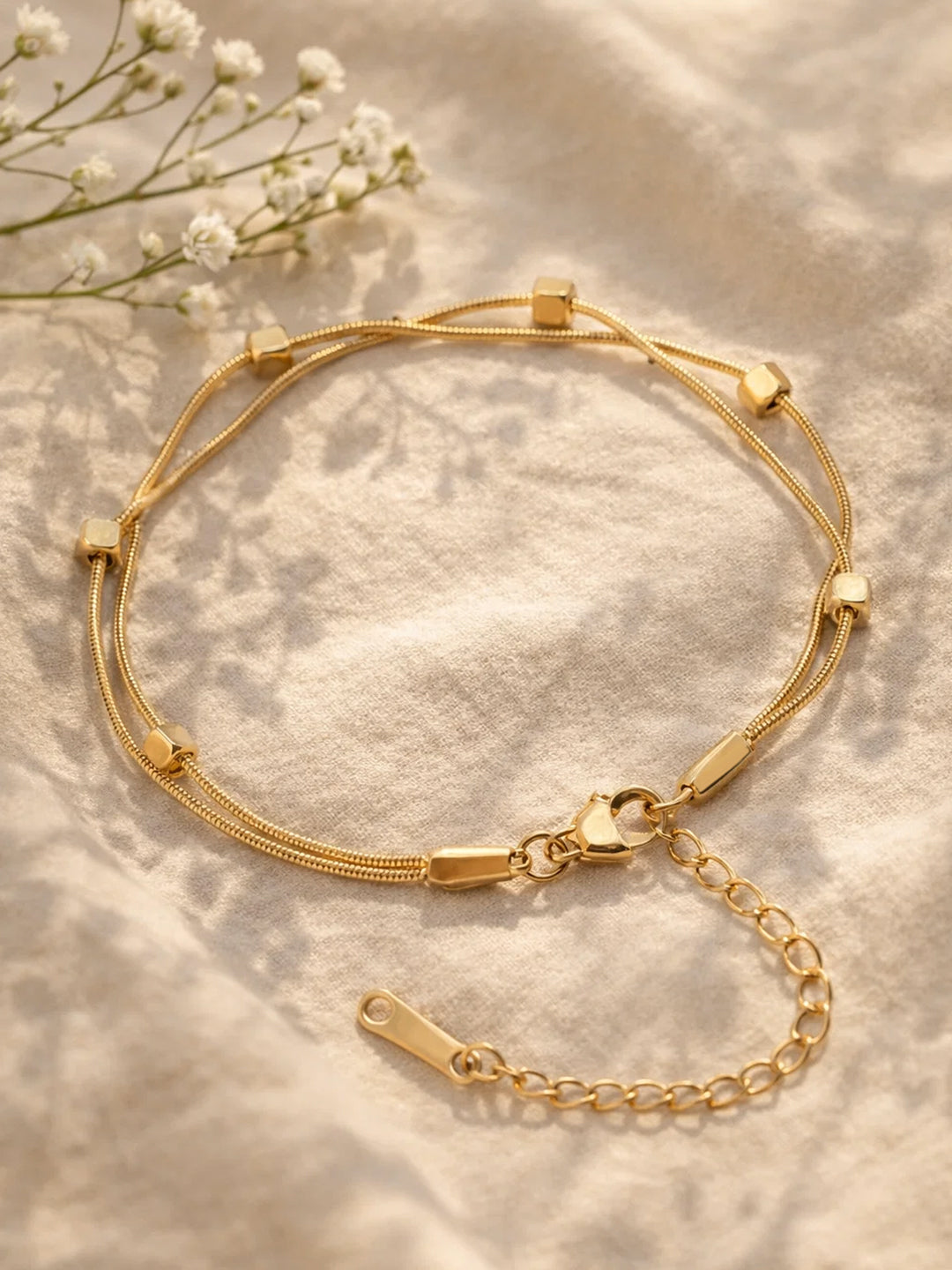 Demi Fine 18K Gold Plated Stainless steel Dual Chain Cube Detail Bracelet Length - 16 cm