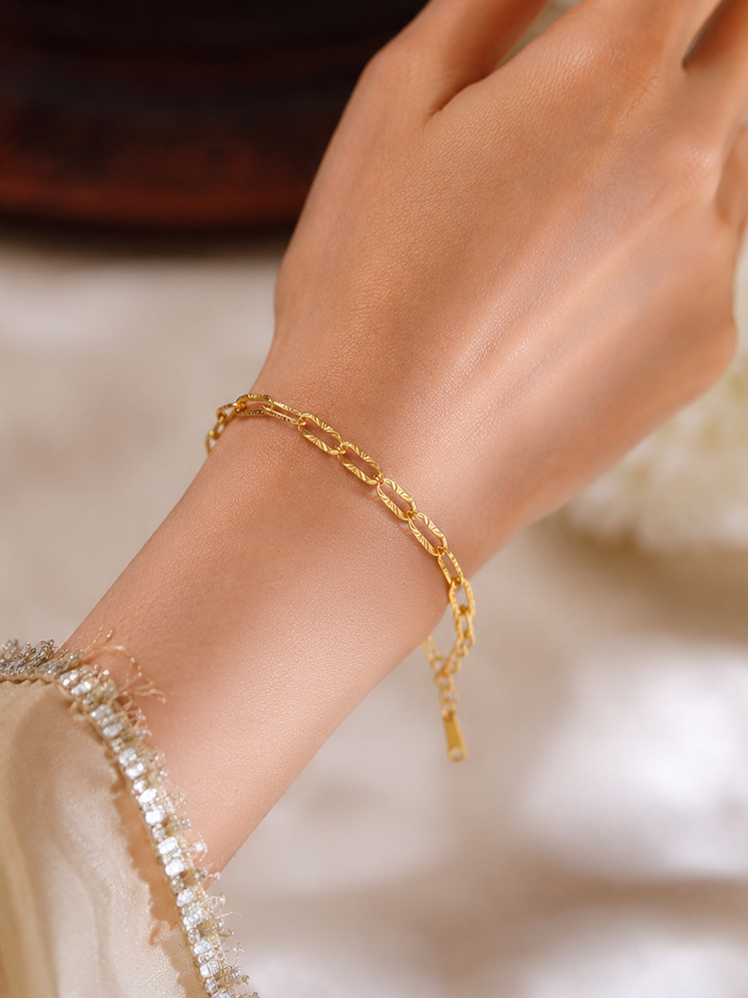 Demi Fine 18K Gold Plated Stainless steel Minimal Paperclip Chain Bracelet フリーサイズ