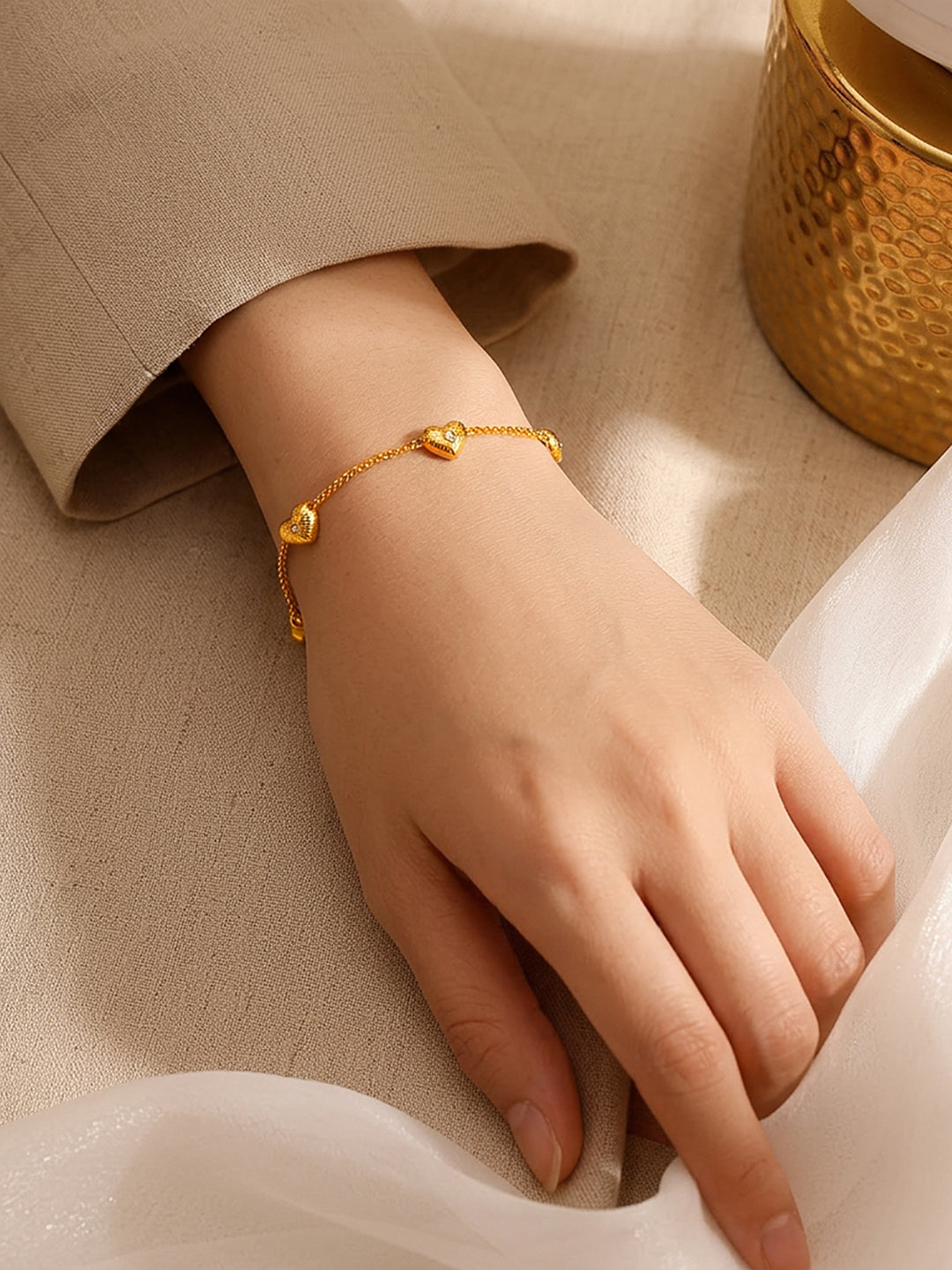 Demi Fine 18K Gold Plated Stainless steel Multi Heart Charm Bracelet Length - 15.5 cm