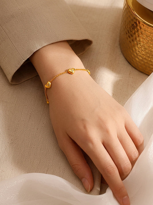 Demi Fine 18K Gold Plated Stainless steel Multi Heart Charm Bracelet Length - 15.5 cm