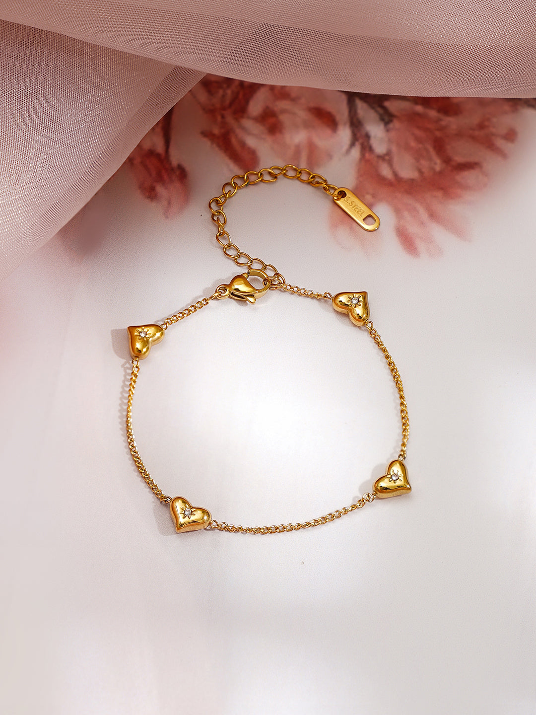 Demi Fine 18K Gold Plated Stainless steel Multi Heart Charm Bracelet Length - 15.5 cm