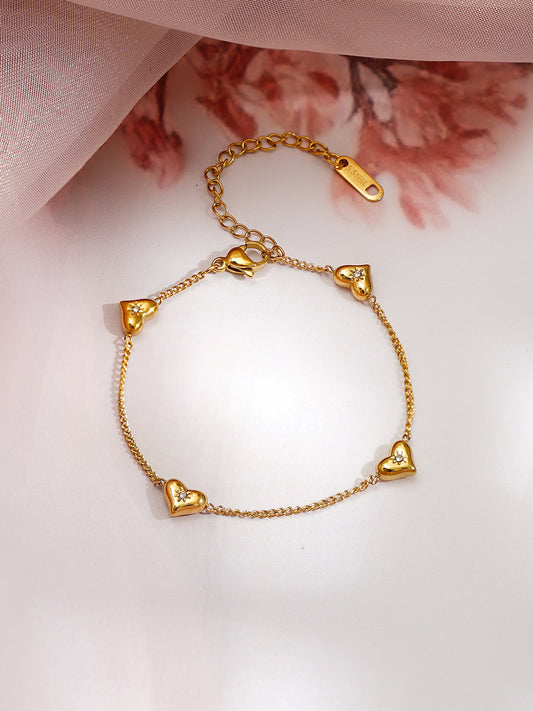 Demi Fine 18K Gold Plated Stainless steel Multi Heart Charm Bracelet Length - 15.5 cm