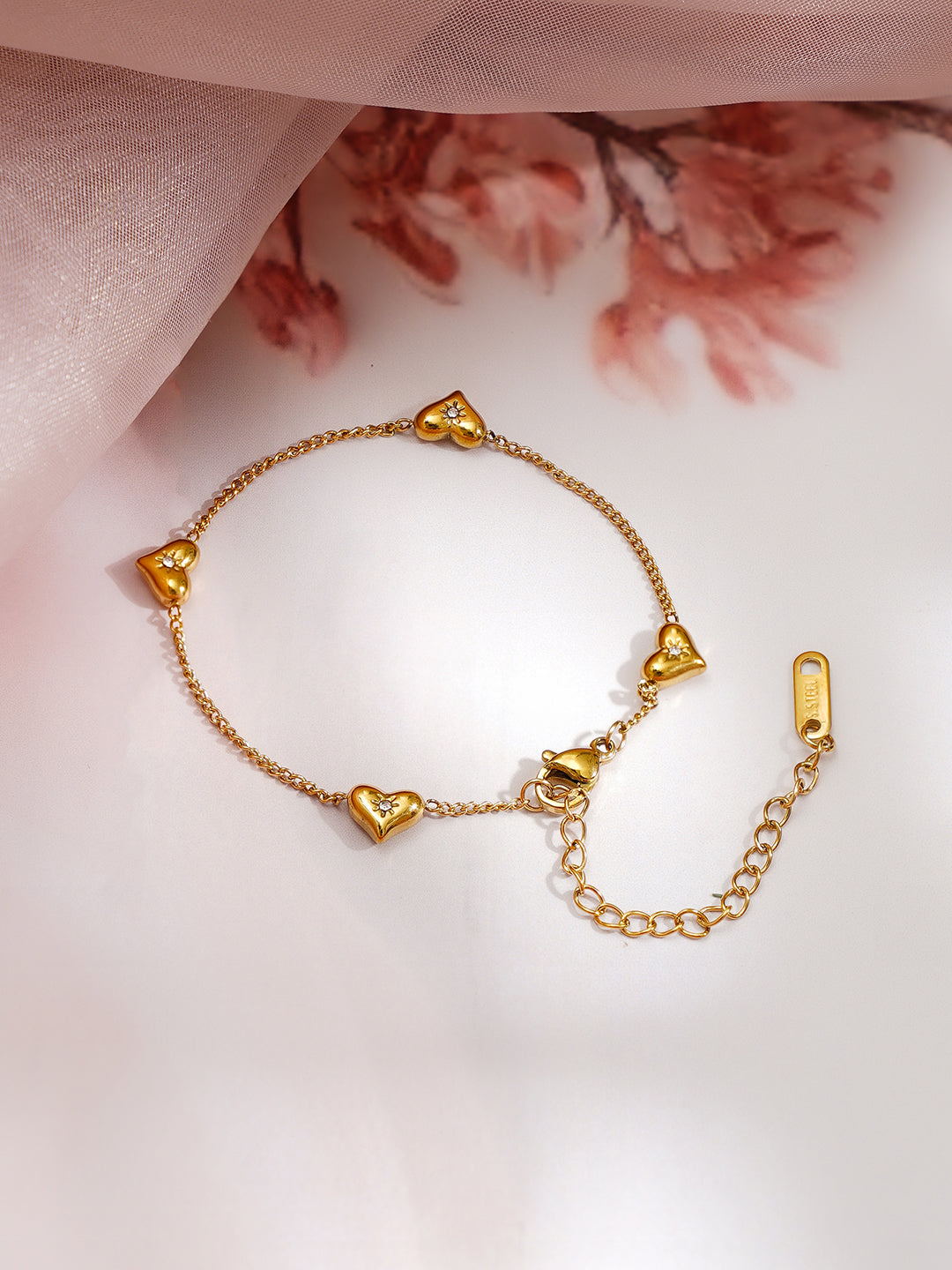 Demi Fine 18K Gold Plated Stainless steel Multi Heart Charm Bracelet Length - 15.5 cm