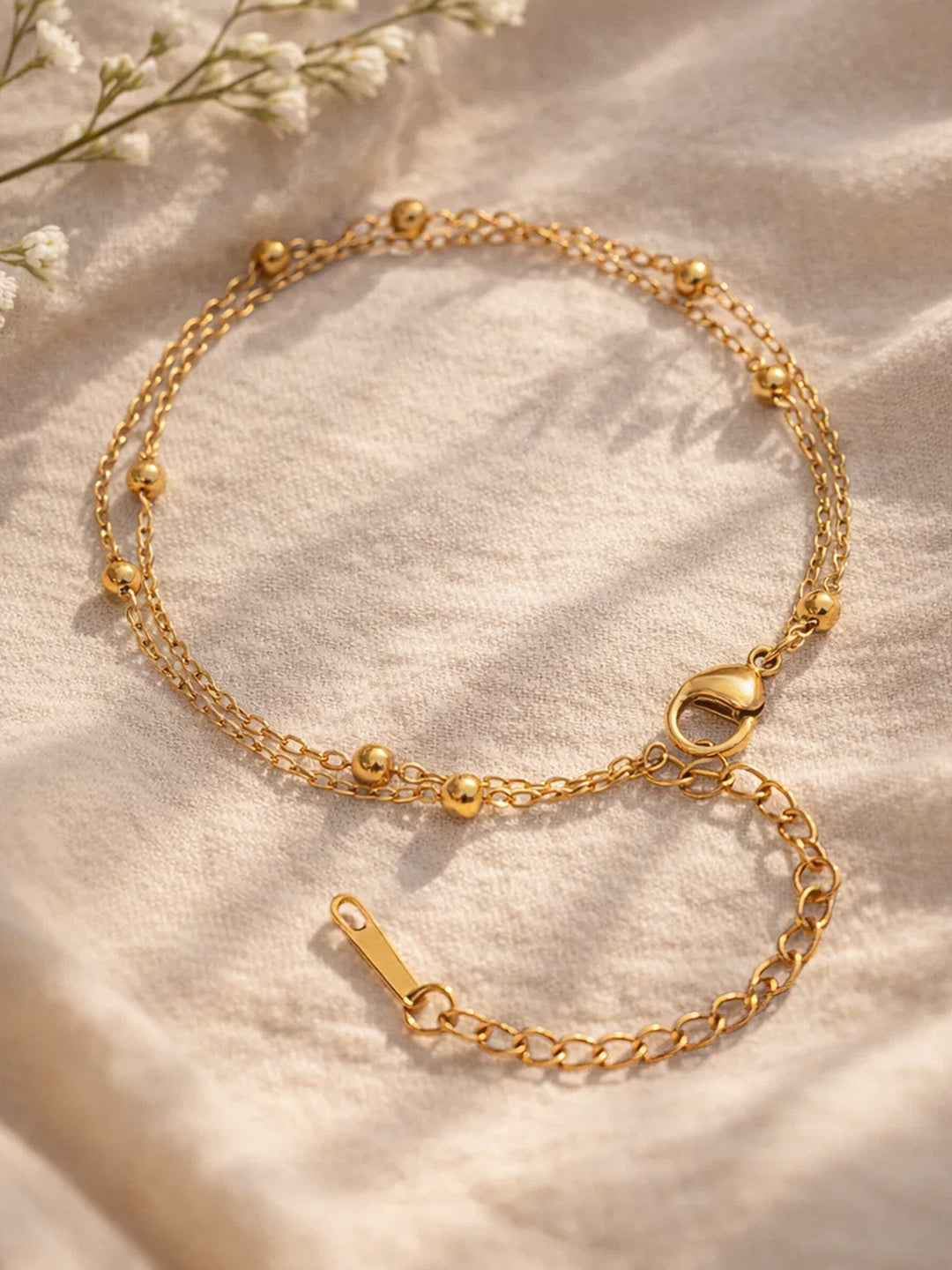 Demi Fine 18K Gold Plated Stainless steel Dual Chain Beaded Bracelet Length - 16 cm