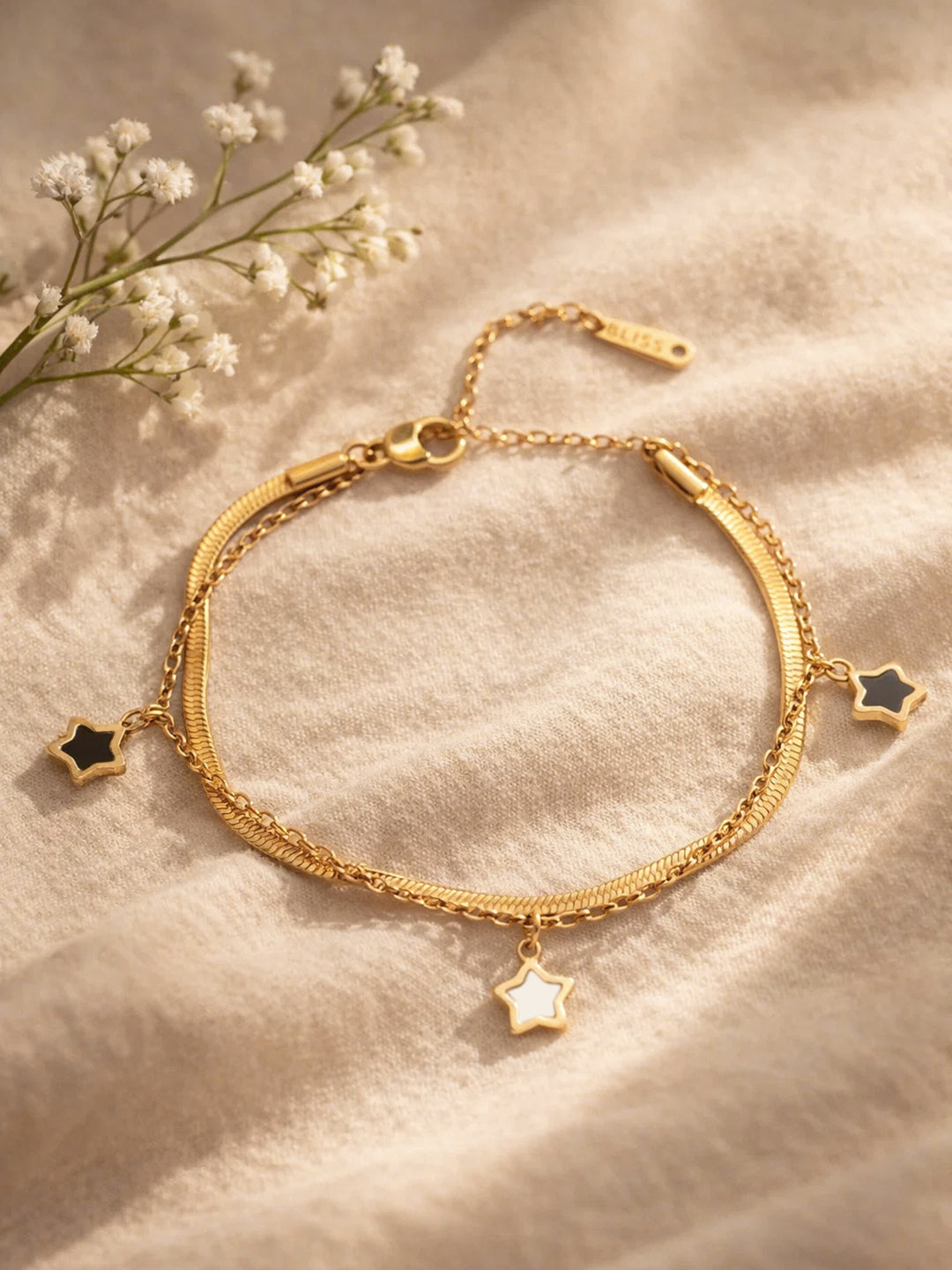 Demi Fine 18K Gold Plated Stainless steel Star Charm Dual Chain Bracelet Length - 16 cm