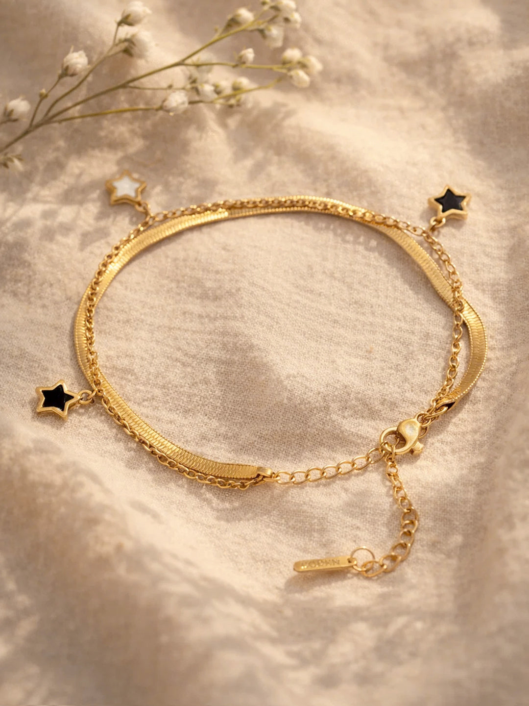 Demi Fine 18K Gold Plated Stainless steel Star Charm Dual Chain Bracelet Length - 16 cm