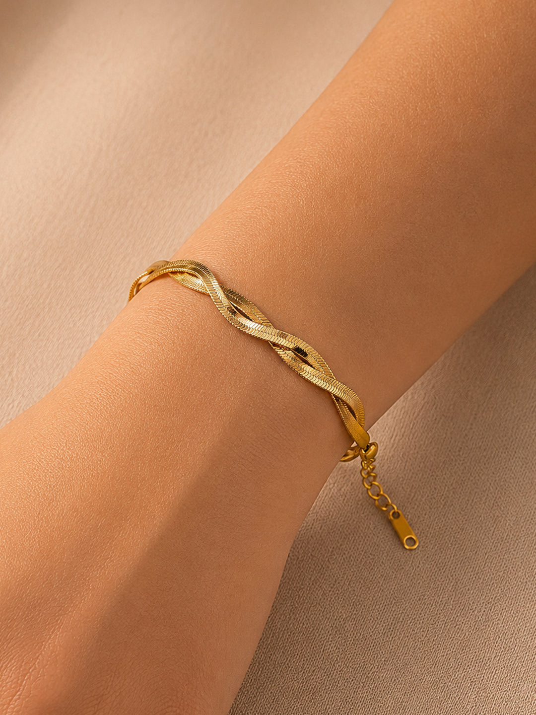 Demi Fine 18K Gold Plated Stainless steel Twisted Snake Chain Bracelet Length - 16 cm